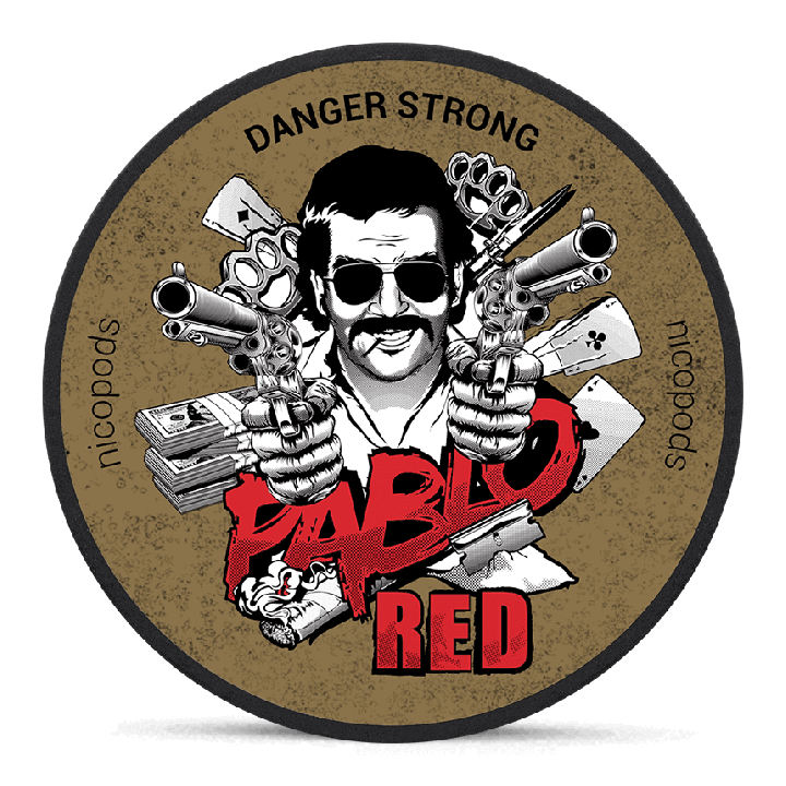 Pablo Red nicotine pouch can, cool mint over chili heat at 24mg, one of the three spicy cans stocked at SNUS2GO