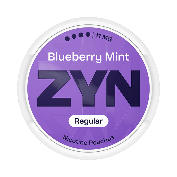 Can of ZYN Cool Blueberry Slim nicotine pouches (UK Blueberry Mint image)