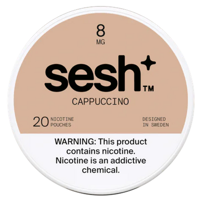 Can of Sesh+ Cappuccino 8mg nicotine pouches