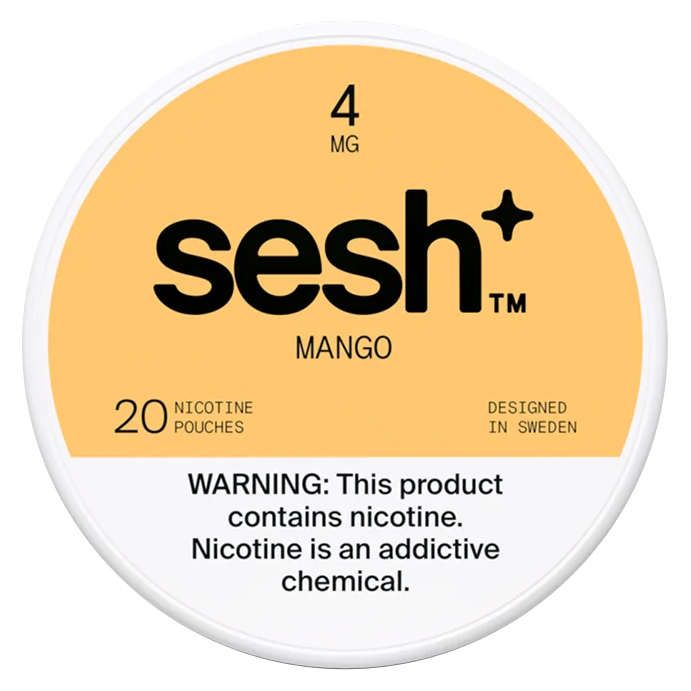 Can of Sesh+ Mango 4mg nicotine pouches