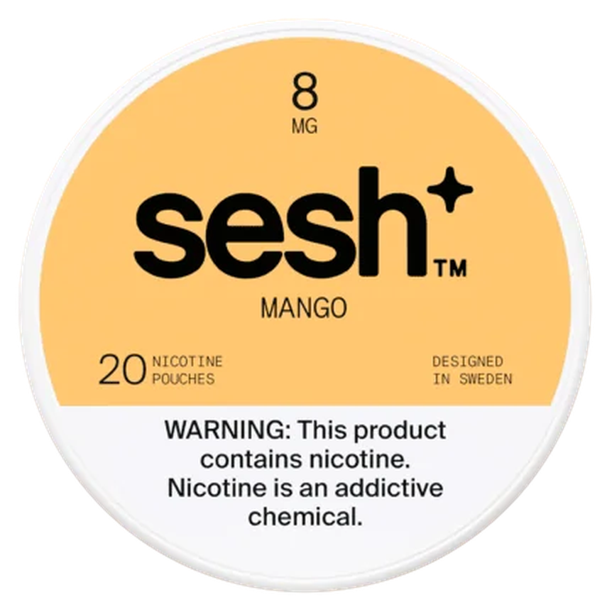 Can of Sesh+ Mango 8mg nicotine pouches