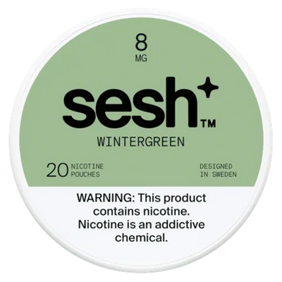 Can of Sesh+ Wintergreen 8mg nicotine pouches