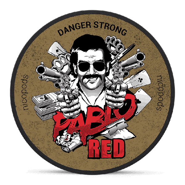 Pablo Red nicotine pouch can, cool mint over chili heat at 24mg, one of the three spicy cans stocked at SNUS2GO