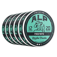 Five cans of ALP Frostbite 12mg nicotine pouches