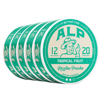 Five cans of ALP Tropical Fruit 12mg nicotine pouches