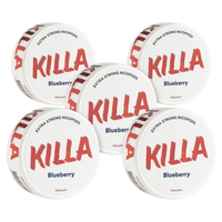 Five cans of Killa Blueberry nicotine pouches