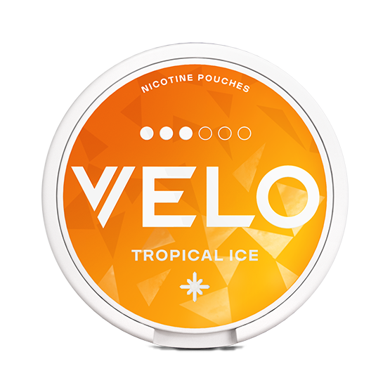 Can of VELO Tropical Ice nicotine pouches (UK)