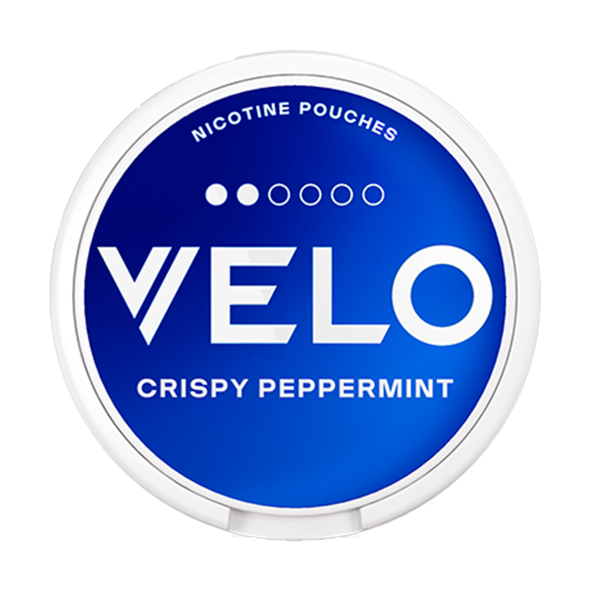 Can of VELO Crispy Peppermint nicotine pouches (UK)