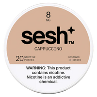 Can of Sesh+ Cappuccino 8mg nicotine pouches
