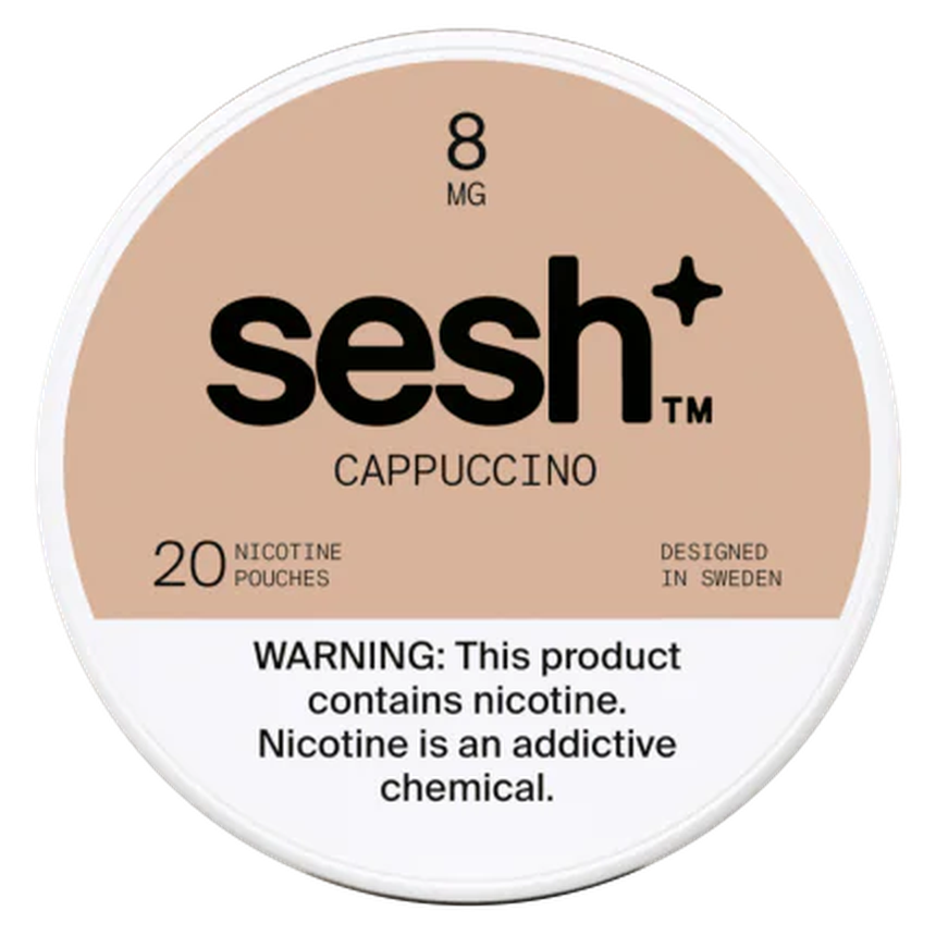 Can of Sesh+ Cappuccino 8mg nicotine pouches
