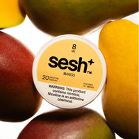 Sesh+ Mango 8mg can among fresh mangos