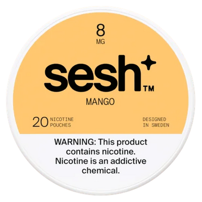 Can of Sesh+ Mango 8mg nicotine pouches