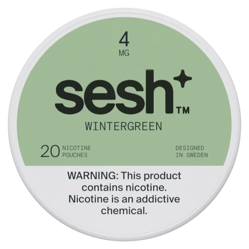 Can of Sesh+ Wintergreen 4mg nicotine pouches