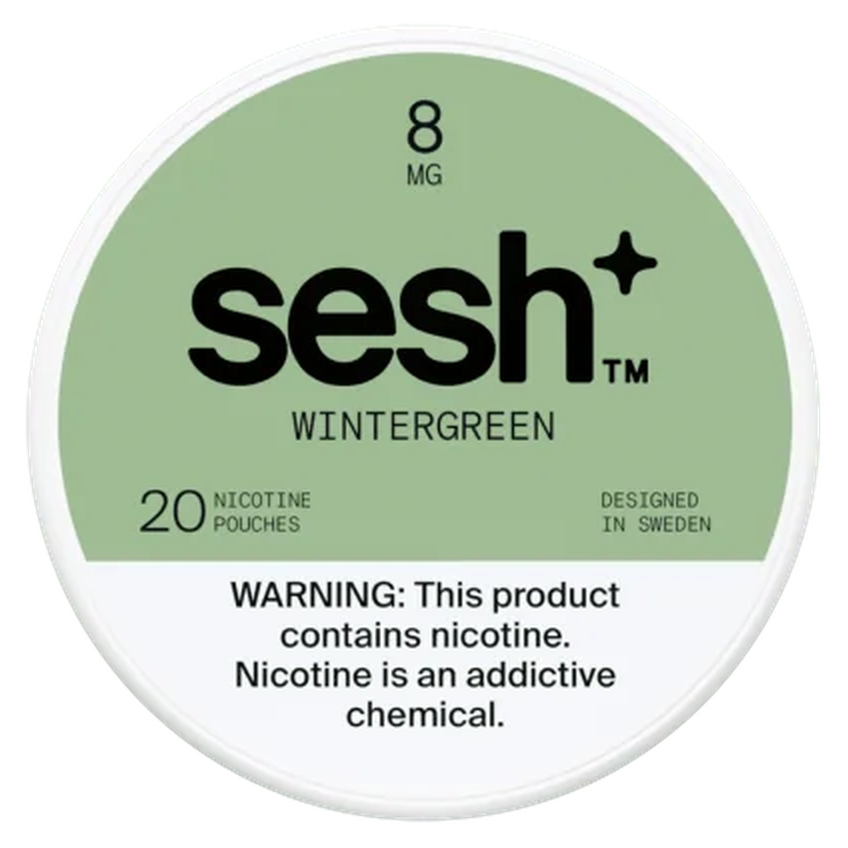 Can of Sesh+ Wintergreen 8mg nicotine pouches