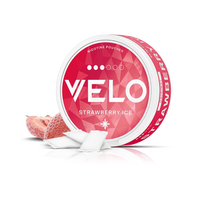 VELO Strawberry Ice 10mg can with strawberries and pouches
